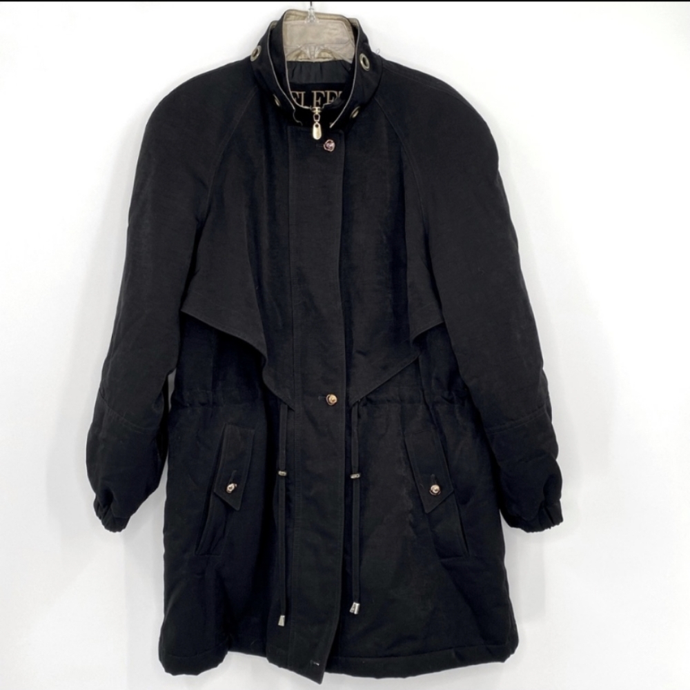 Fleet Street Vintage Raincoat Overcoat Black & Gold Anorak Drawstring Sz M